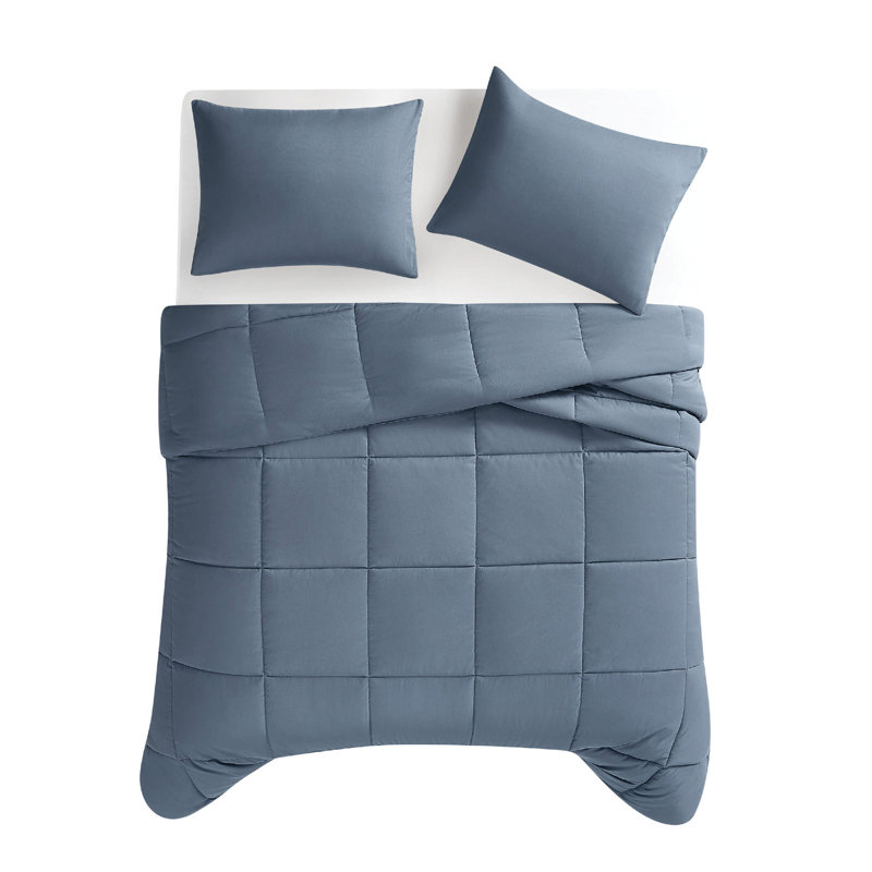 Ensemble d'édredon recyclé durable vraiment solide, Édredon pour grand lit + 2 taies décoratives sta, Bleu