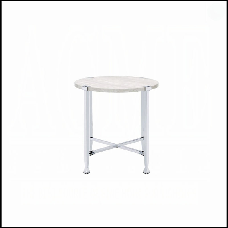 Table de bout contemporaine contemporaine en chêne blanc avec cadre en métal chromé pour un décor de salon moderne