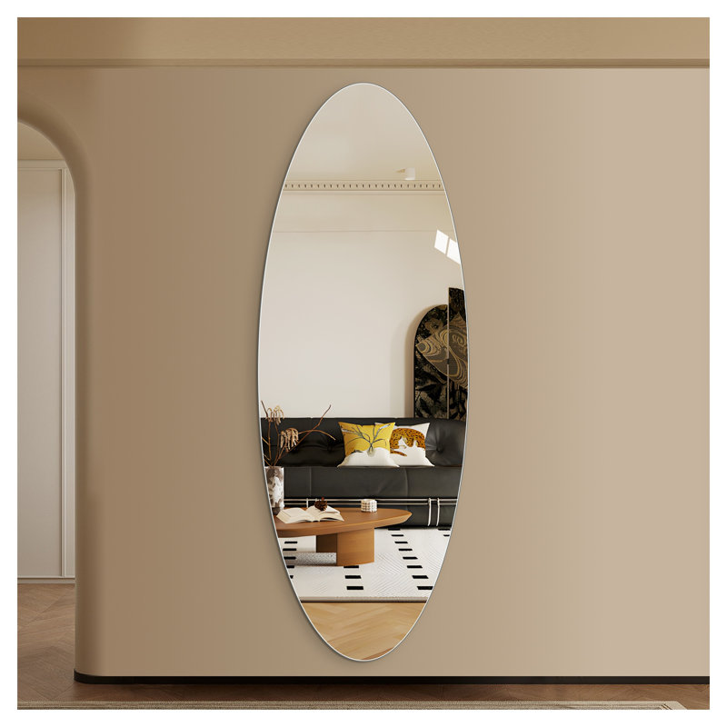 Miroir mural 63 po x 24 po ovale moderne en verre argenté sans cuivre incassable pour chambre à coucher et salon
