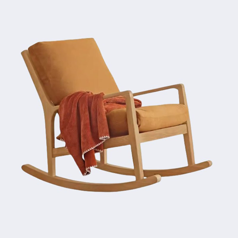 Chaise berçante en chêne massif, Jaune