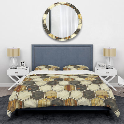 Carrelage hexagonal brun crème - Ensemble de housse de couette moderne