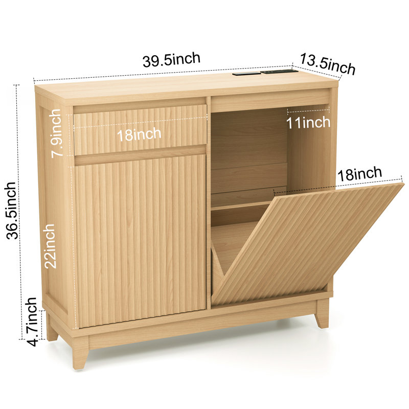 Armoire poubelle inclinable avec tiroirs 13 gallons, Brun orangé