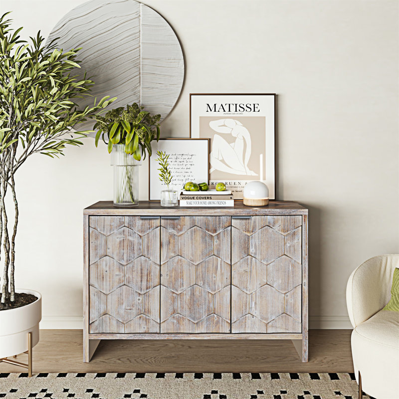 Armoire de rangement à 3 portes Accent, Blanc délavé antique