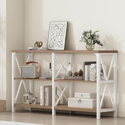 Farmhouse Entryway Table, Wood TV Console Table, Rustic Metal Sofa Table, Industrial Hallway Tables With Storage Shelves, Modern Foyer Tables For Fron