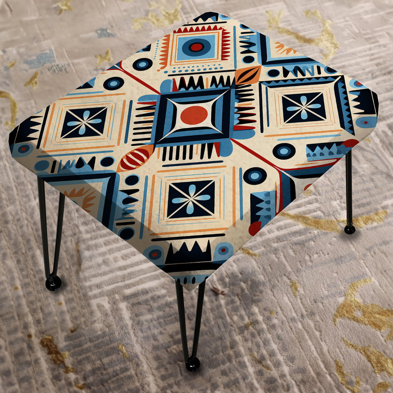 Repose-pieds géométrique beige et bleu Tribal Essence