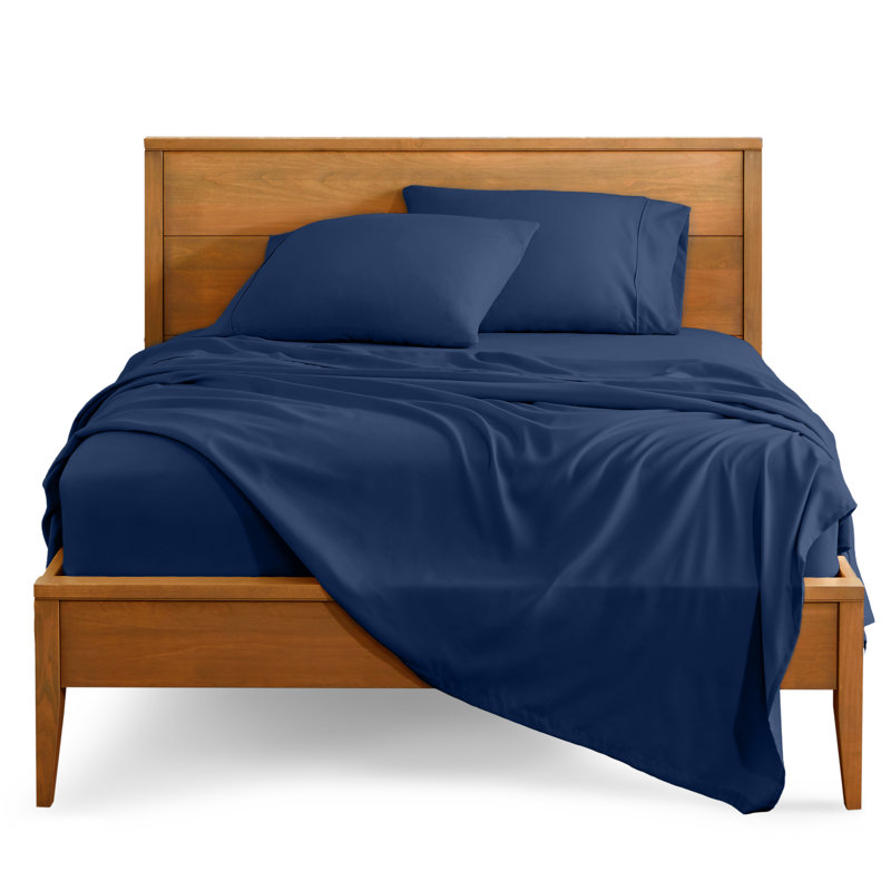Ensemble de draps en microfibre Bare Home, Bleu très foncé, Ensemble de draps pour très grand lit californien
