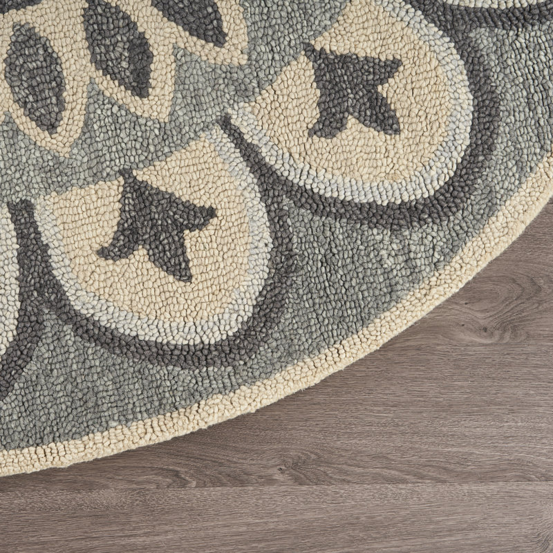 Elmbridge Modern Farmhouse Geometric Mandala Hand Tufted Wool Area Rug, Round 4'