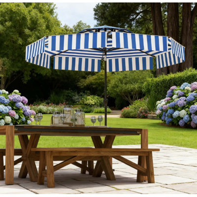 Parasol de marché extérieur, parapluie de patio, parasol de table de patio ventilé à 2 niveaux avec manivelle 8 baleines, parapluie de porche inclinable, pour l'extérieur