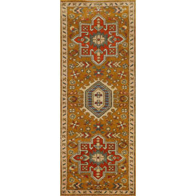 Geometric Kazak-Style Indian Runner Rug 3x8