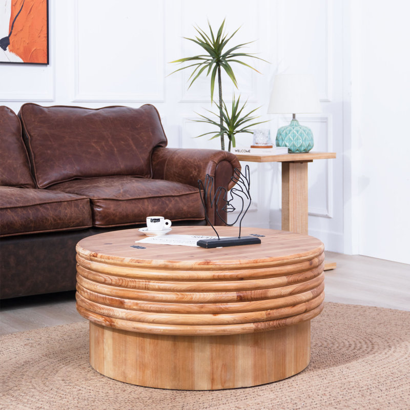 Table basse ronde en bois 30,3 po avec plateau de table ouvert