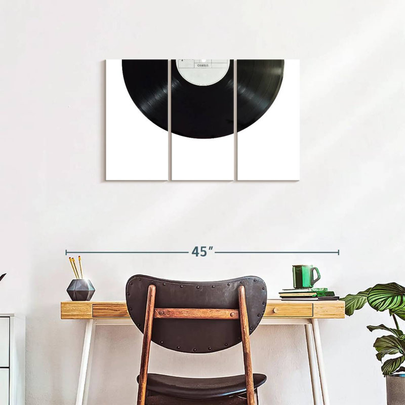 Ensemble de 3 disques vinyles sur toile, H 20 po x l 33 po x P 1,25 po