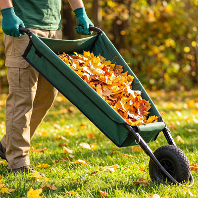 Collapsible Wheelbarrow with Oxford Fabric Bag, Foldable Garden Cart with 10" Pneumatic Tire for Yard Cleanup and Garden Waste