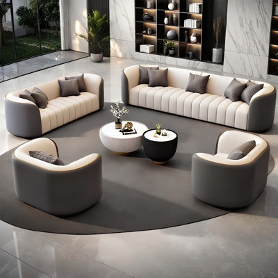 Minimalist premium faux leather Sectional by Orren Ellis