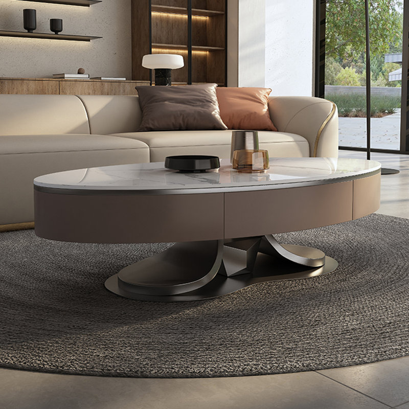 Table basse ovale en pierre claire, H 14,96 po x L 55,12 po x P 31,5 po, Gris