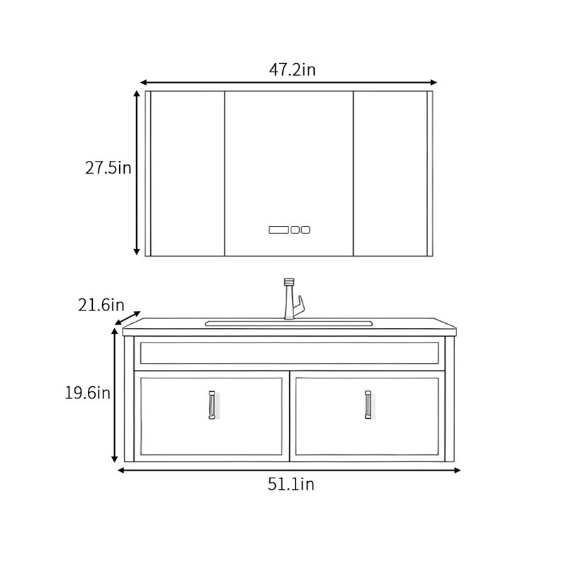 Glendale, 19.6" H x 51.1" W x 21.6" D