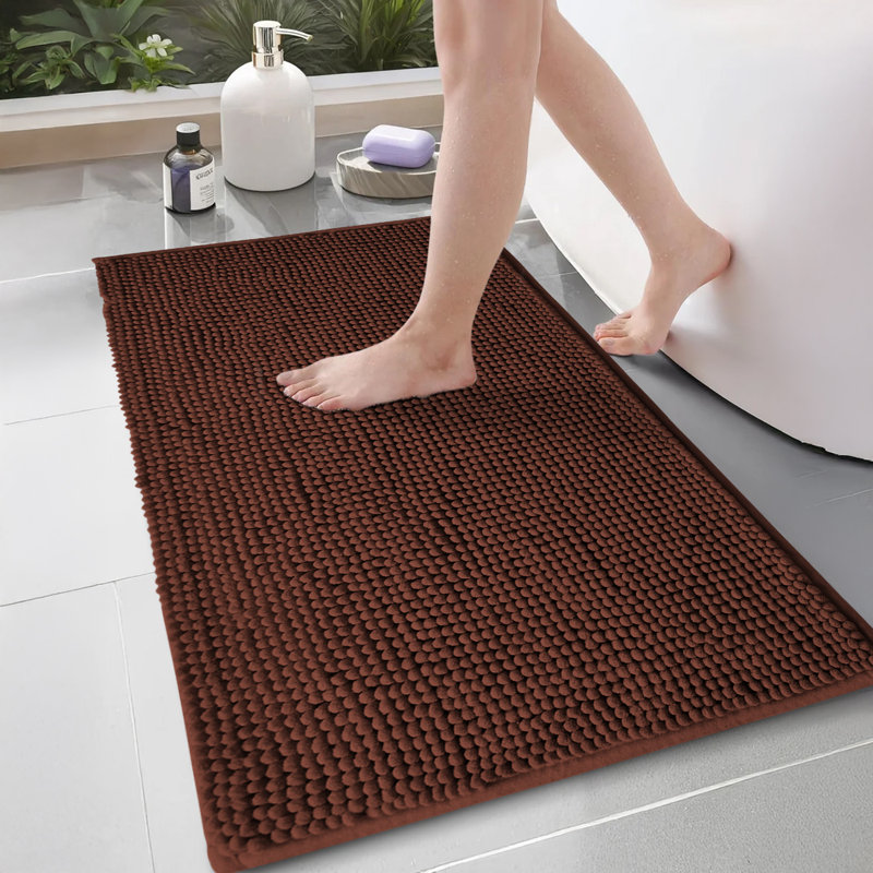 CHENILLE DOOR MAT (NON-SLIP), Brown, 40cm W x 60cm L