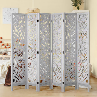 Wood Room Divider, 6 Panel Wood Folding Privacy Screen, 66.9 Inches Tall Indoor Carved Partition Divider