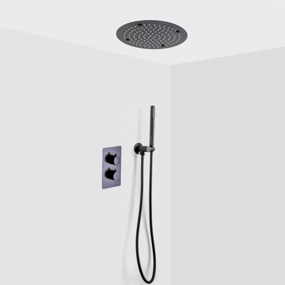Metro 2-3 Way Thermostatic Trim Complete Shower Set - Ceiling Mount - 12" Brass