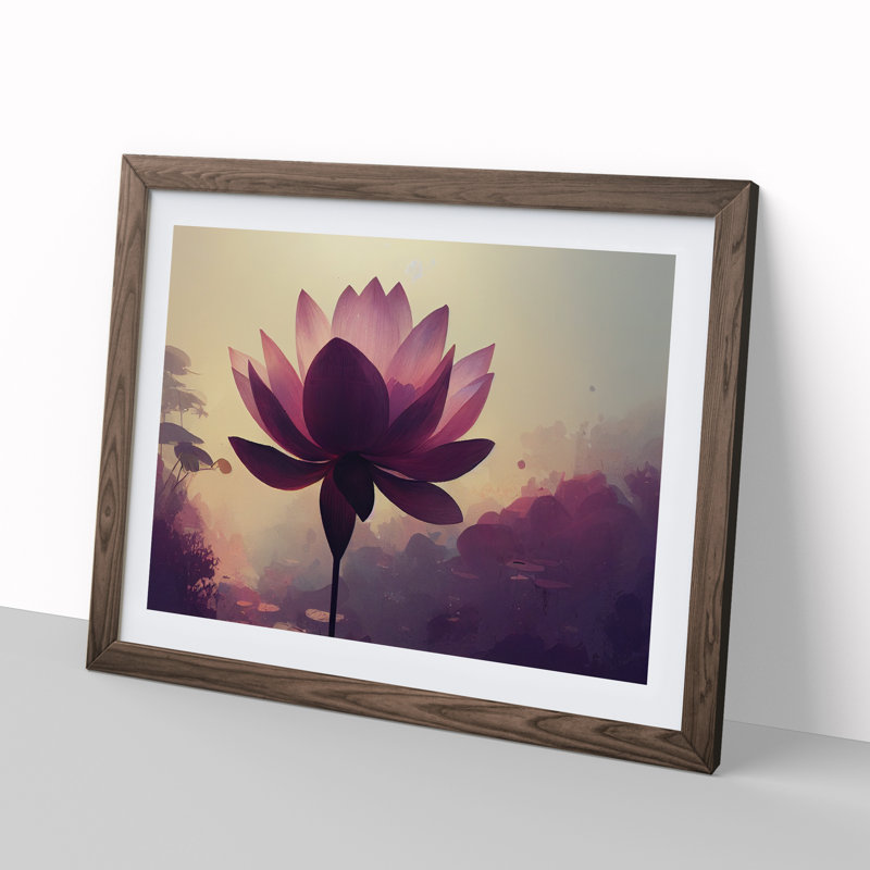 Soulful Lotus Flower - Single Picture Frame Print, 46cm H x 64cm W x 2cm D, Walnut