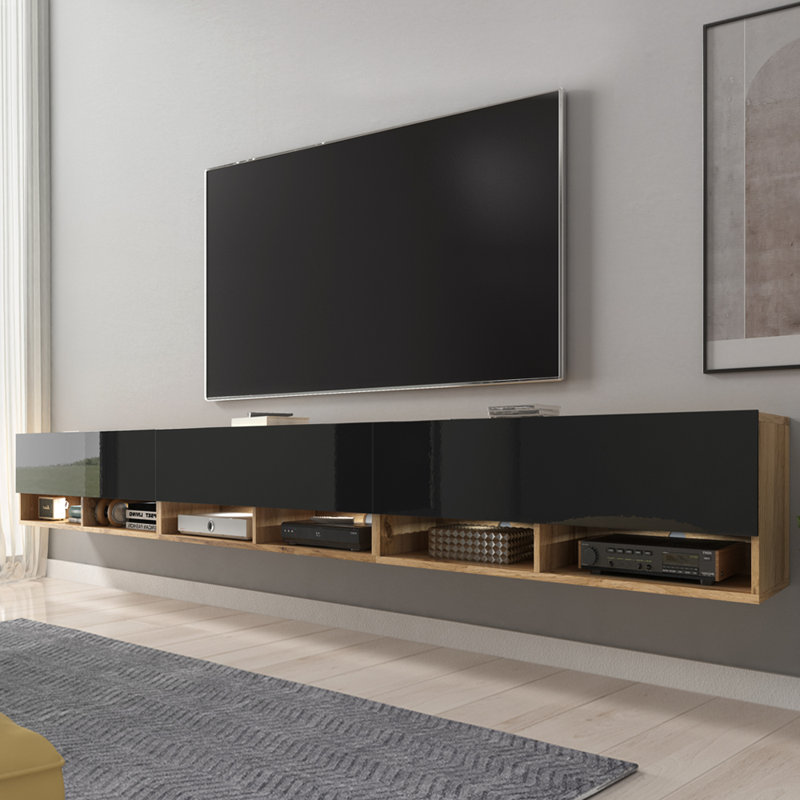 Amoretta TV Stand, 30cmH x 300cmL x 32.5cmW, Golden Oak/Black