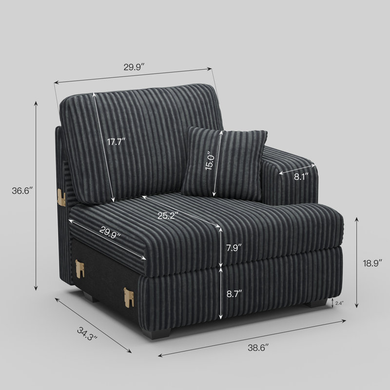 Bianca Right Seat Of The Plush Corduroy Modular Sofa, Gray Corduroy