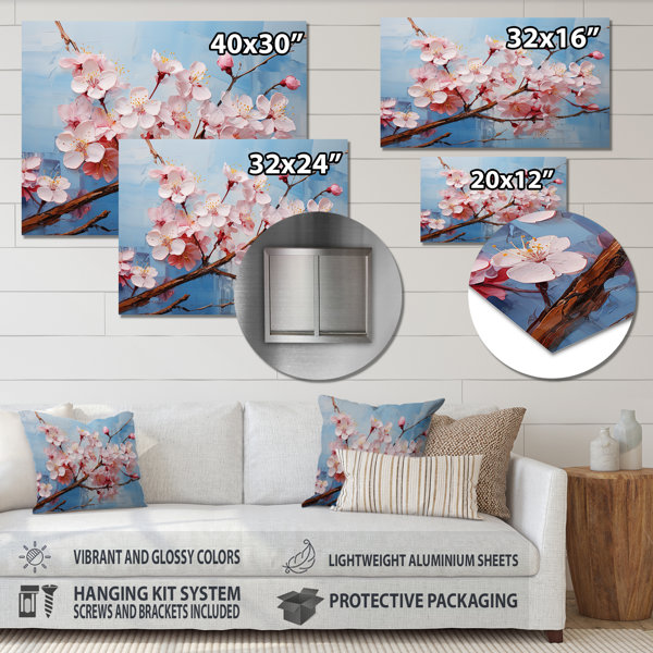 Red Barrel Studio Pink And Blue Cherry Blossom I - Floral Metal Wall ...