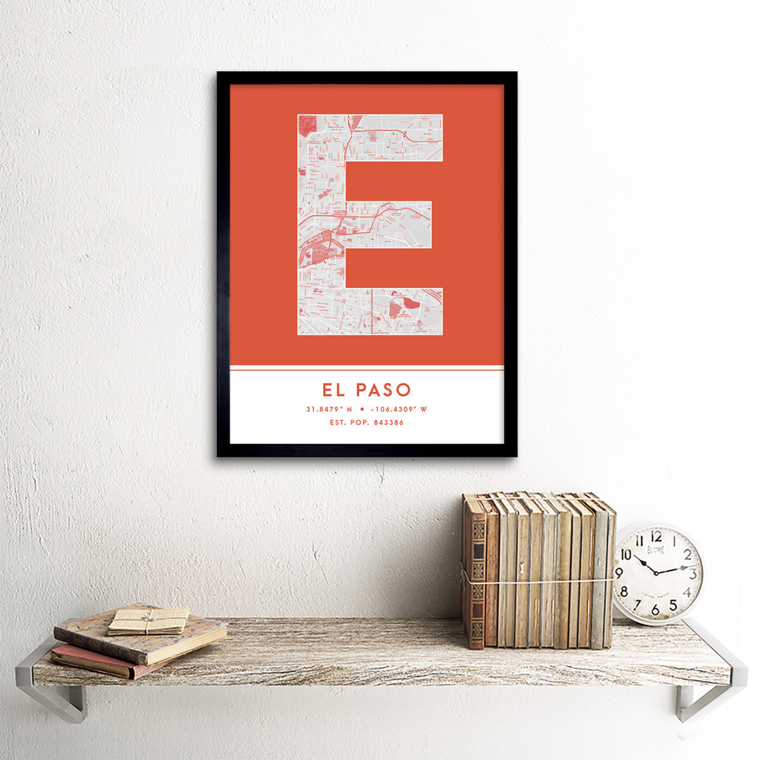 El Paso City Map El Paso Orange - Single Picture Frame Typography