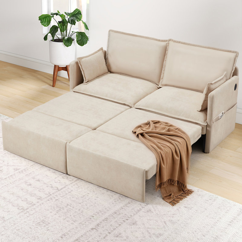 2 Seater Fabric Sofa Bed, Beige