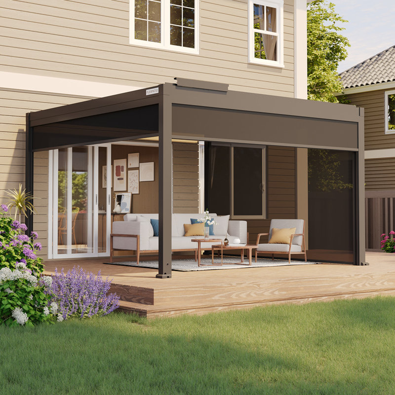 Pergola à persiennes d'extérieur avec abat-jour à 3 côtés Flexpatio Power +, l 13 pi x P 13 pi