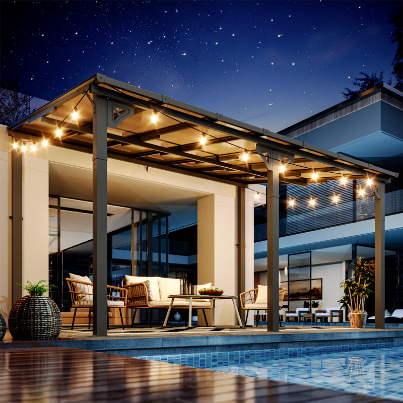 14 Ft. W x 10 Ft. D Outdoor Metal Pergola with Sloped Roof Patio Gazebo for Backyard, Deck, 14 ft. W x 10 ft. D