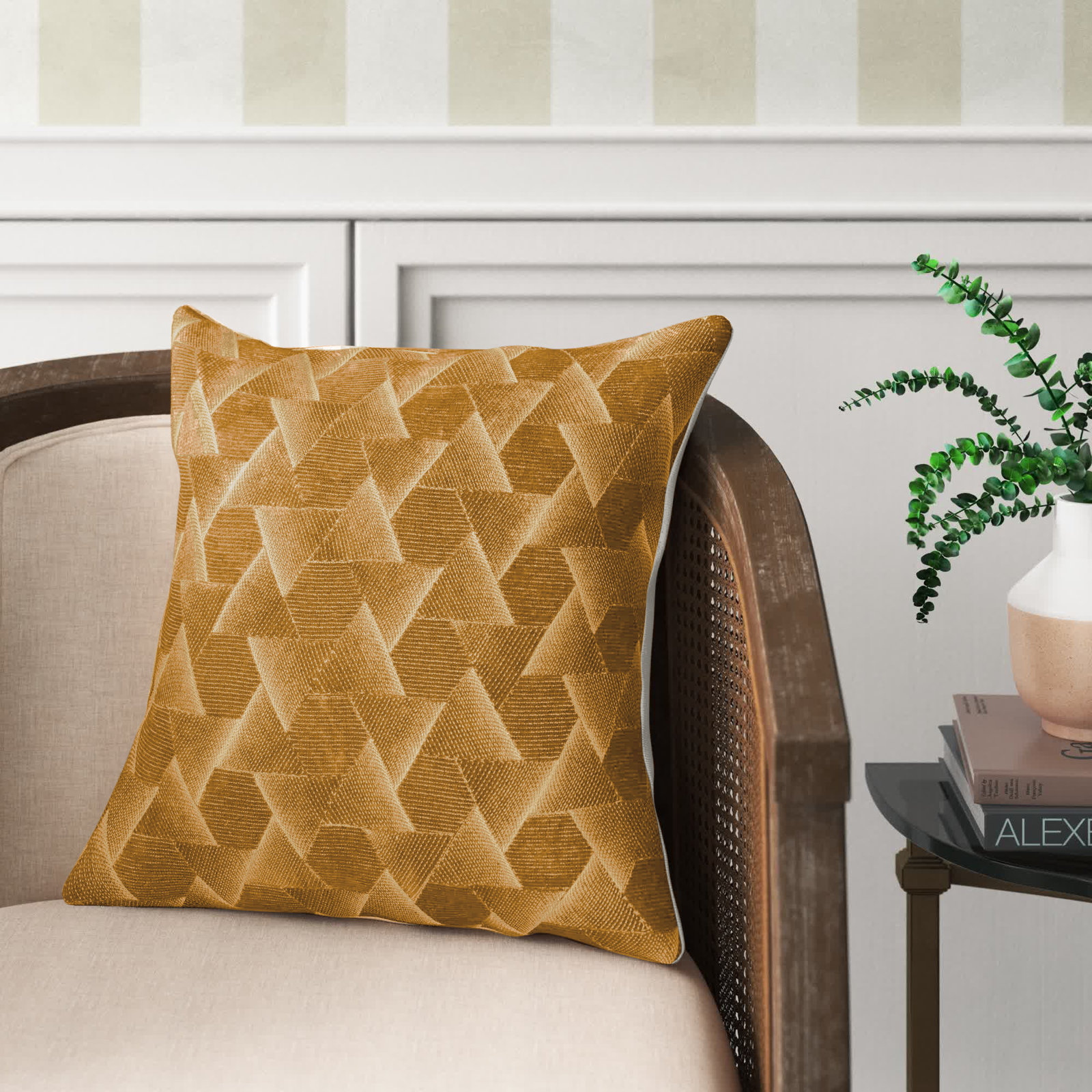 Gretchen Geometric Cotton Throw Pillow, Gold, Down