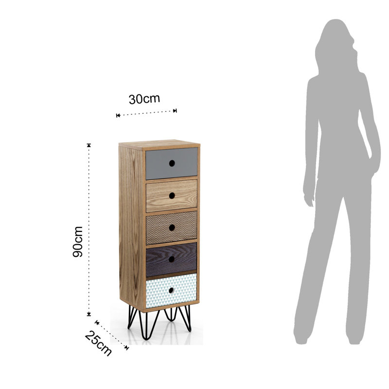 Swader 30cm W 5 - Drawer Chest of Drawers