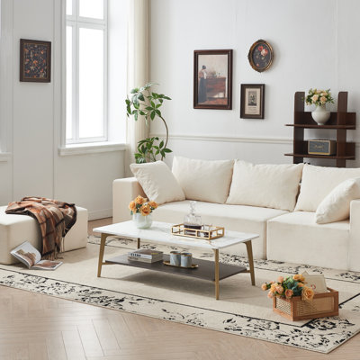 Coffee Table Rectangular Center Table For Living Room Open Space Side Table With Metal Frame