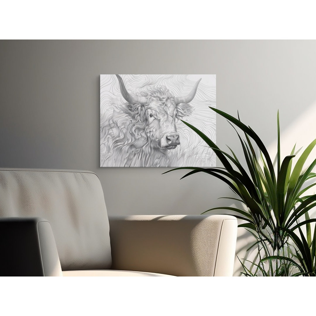Highland Cow Line Art Canvas Print