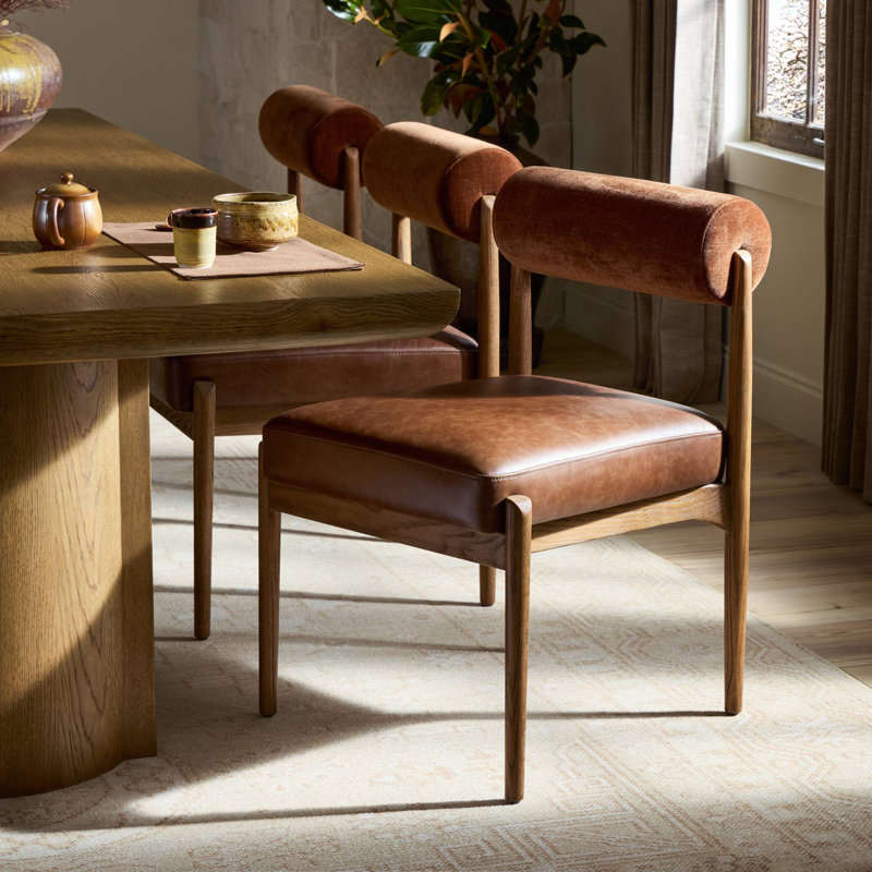 Jazelle Dining Chair-Taupe Shearling, Havana Brown Polyester