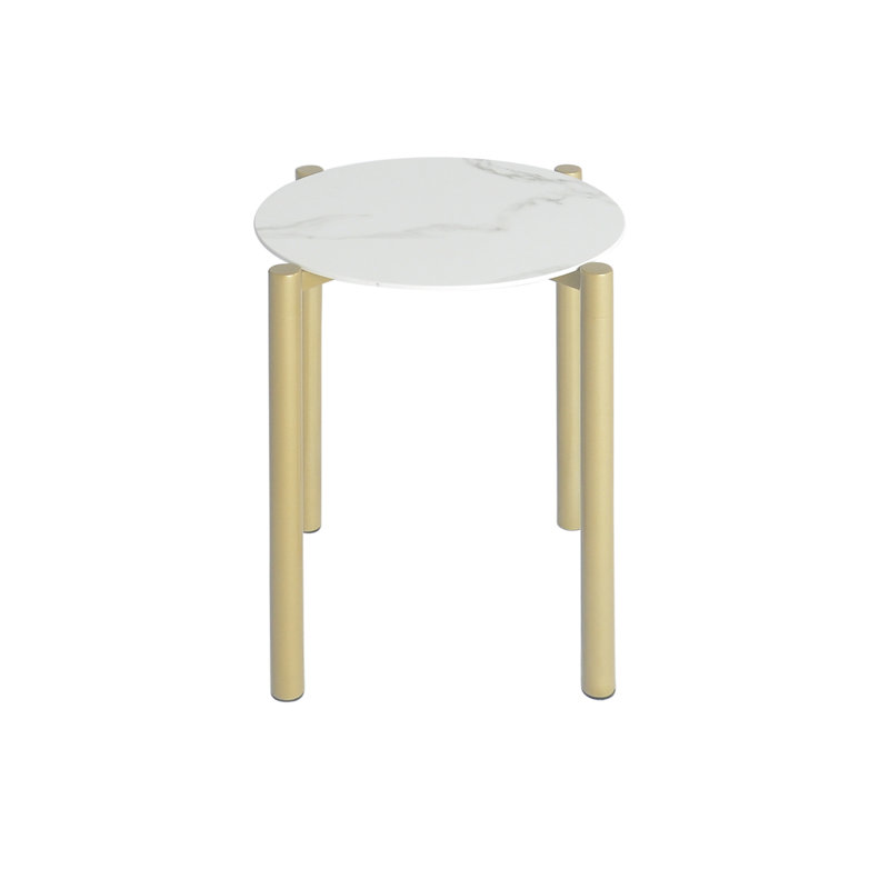 Tonya End Table, White, Gold