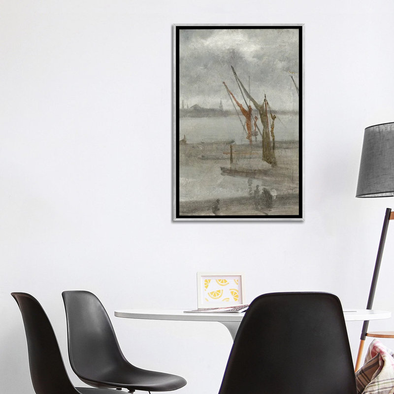 «Grey and Silver Chelsea Wharf», reproduction d'art sur toile encadrée, 48 po x 32 po, Toile avec cadre, Beige