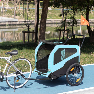 Remorque vélo 2 en 1 pour chien, poussette pour animaux avec attelage pour grands chiens, bleu