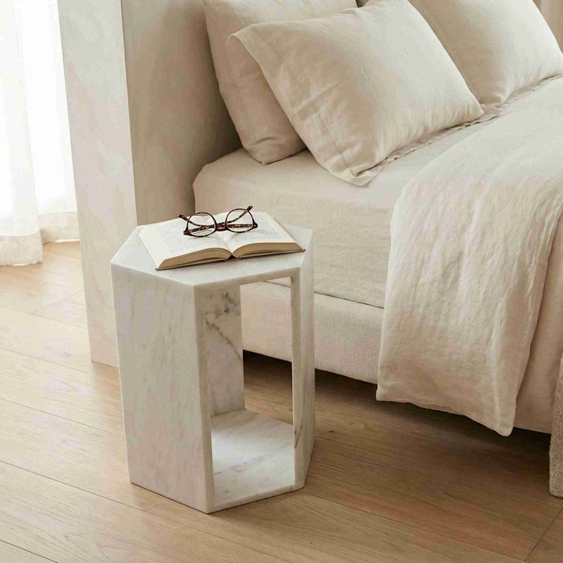 Table d'appoint en marbre naturel, Blanc