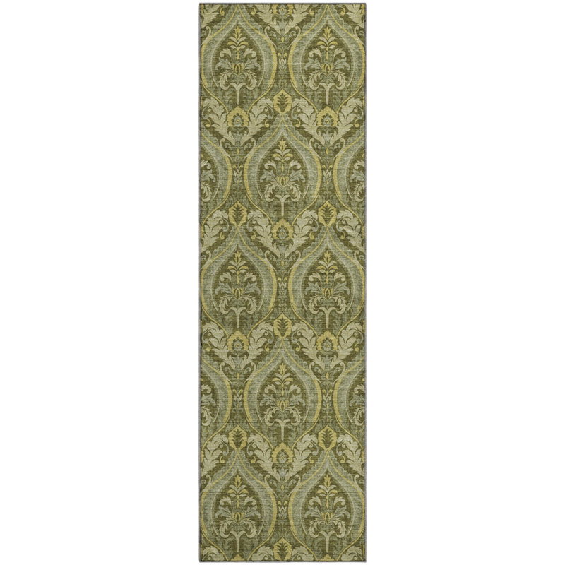 Premium Machine Washable Cerrito AMF572 Green Rug, Runner 2'3" x 7'6"