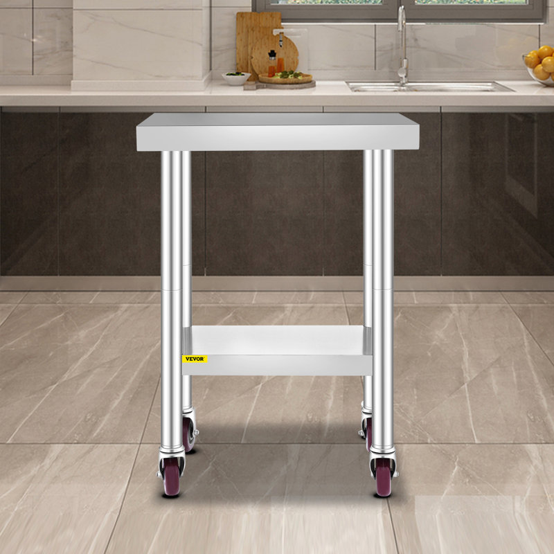 Stainless Steel Work Table 24 x 18 x 34 Inch, 700 LBS Load Capacity with 4 Wheels, 3 Adjustable Height Levels