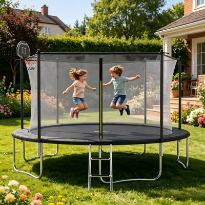 14FT Outdoor Trampoline for Kids and Adults, Safety Enclosure Net with Basketball Hoop – ASTM Approved Backyard Recreational Trampoline