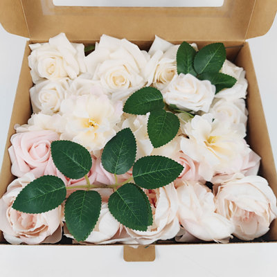 Ensemble de boîte à fleurs artificielles dégradé de couleur feuille de fleur avec des tiges pour les bouquets de mariage bricolage centres de table de fête de naissance décorations pour la maison