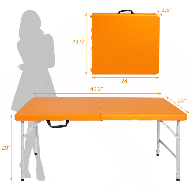 4Ft Orange Portable Folding Table Indoor&Outdoor Maximum Weight 135Kg Foldable Table For Camping, Orange