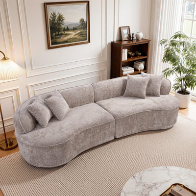 Le canapé modulaire incurvé de 114 po, 4 places avec des sièges profonds et sans cadre, est livré avec des coussins décoratifs, en tissu Teddy adapté aux animaux de compagnie, résistant aux pilules et à l'abrasion, emballé sous vide et ne nécessite aucun assemblage, convient aux appartements et à la famille maisons