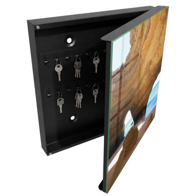 Key cabinet, Opens to the left, 30x30x5, Black, Stone arches over the blue sea, 