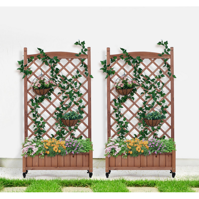 Lit de jardin surélevé avec treillis, boîte à fleurs d'extérieur en bois et support à plantes avec supports d'escalade