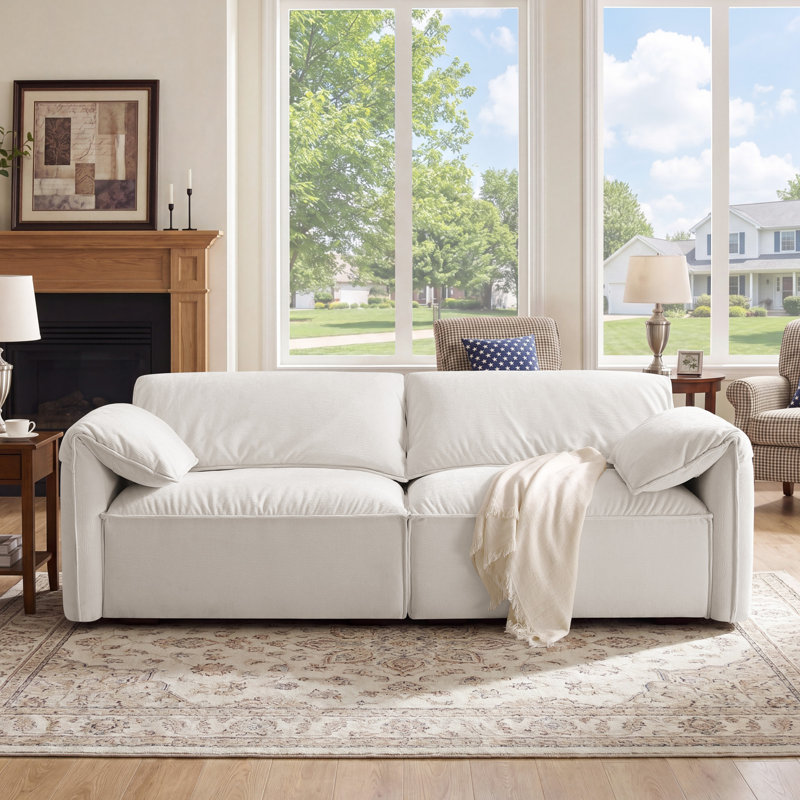 Canapé en chenille 92,5 po Louai, Sergé de polyester beige