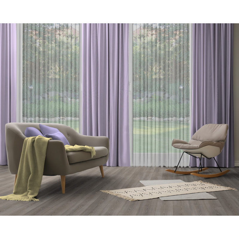 Uni Collection Light 100% Cotton Opaque Pinch Pleat Single Curtain Panel, Purple, 142cm wide x 295cm high