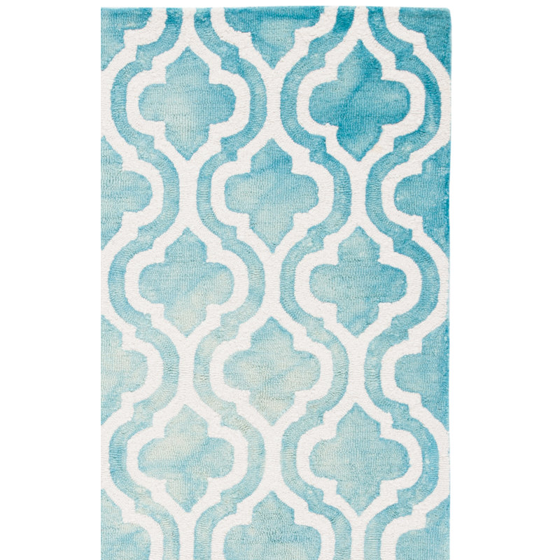 Tapis bleu / ivoire en laine touffeté à la main Adelei, Rectangle 2 pi 6 po x 4 pi